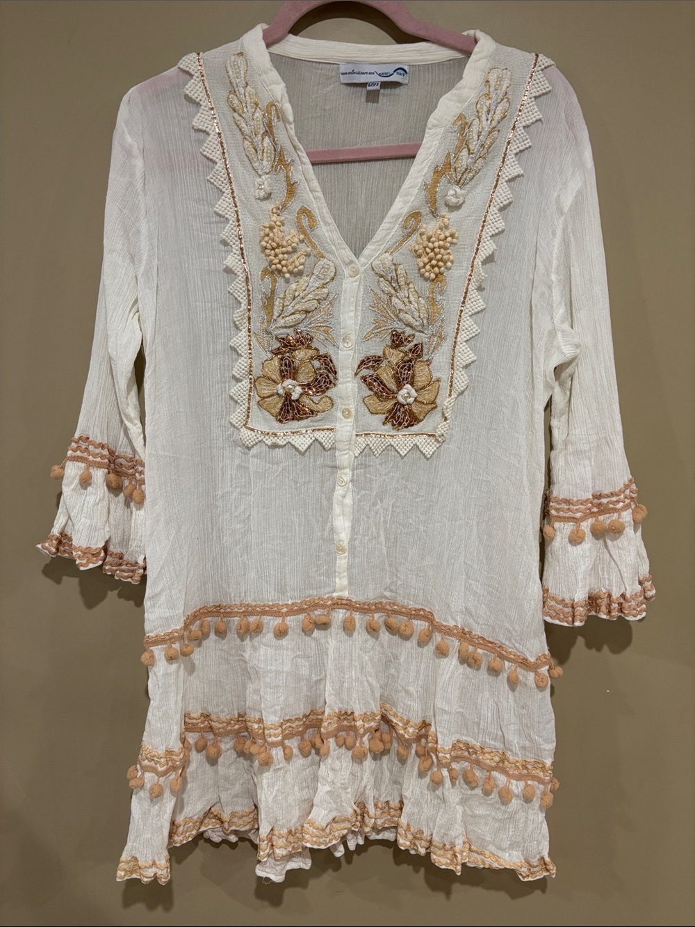 Beaded embroidered pom pom dress